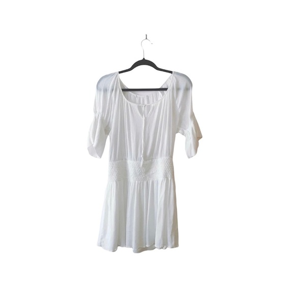 New York & Company White Keyhole Lace Balloon Sleeve Boho Mini Dress Sz S - Picture 1 of 10